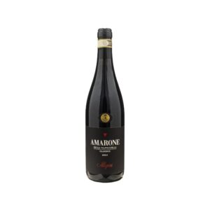 Bottiglia di vino rosso Amarone della Valpolicella Classico DOCG Allegrini 2021 su sfondo chiaro.