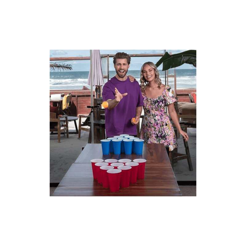 NW Beer Pong Set Completo – Tavolo Pieghevole 242 Cm, 100 Bicchieri, 5 Palline, Regolabile