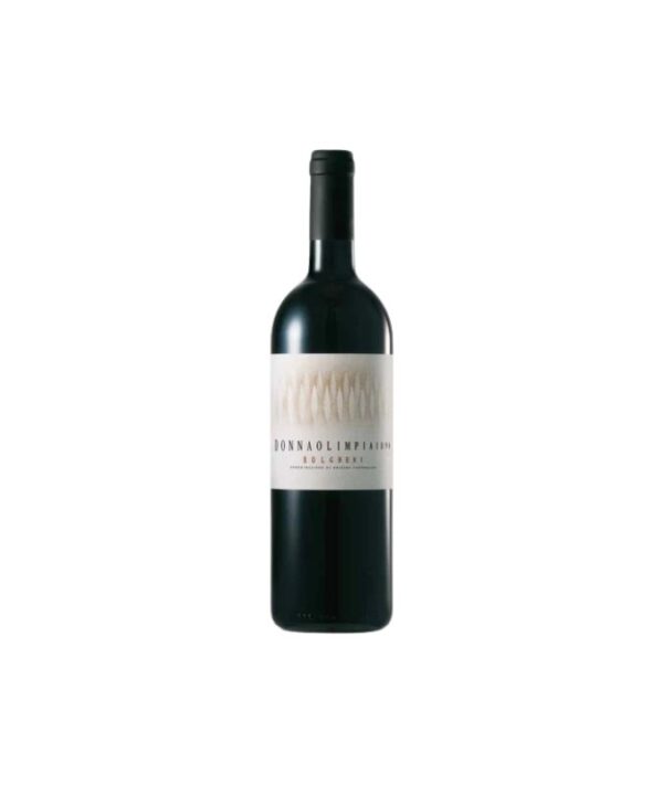 Bottiglia di Bolgheri Rosso Donna Olimpia 1898 2023 su sfondo bianco.
