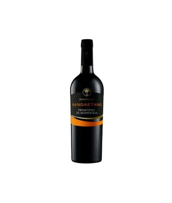 Bottiglia di vino rosso Sangaetano Primitivo di Manduria 2023 Due Palme