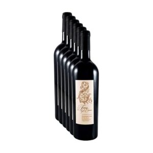 Confezione da 6 bottiglie di vino rosso Montepulciano d'Abruzzo DOC 2023 Terre Degli Eremi stile luxury minimal.