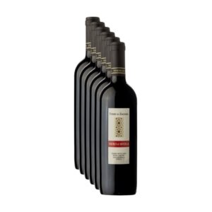 Confezione da 6 bottiglie di vino rosso siciliano Nero d’Avola Sicilia DOC 2025 Terre di Zagara esposta su sfondo bianco.