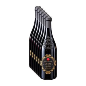 Confezione da 6 bottiglie di vino rosso veneto Veneto IGT Rosso Appassimento 2024 Callesella su sfondo bianco.