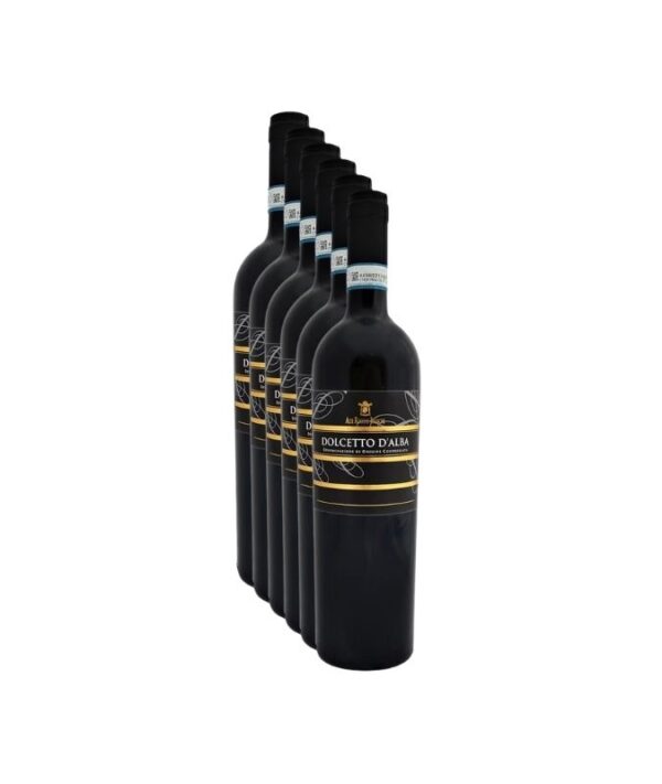 Confezione da 6 bottiglie di vino rosso Dolcetto d’Alba DOC 2022 Alte Rocche Bianche.
