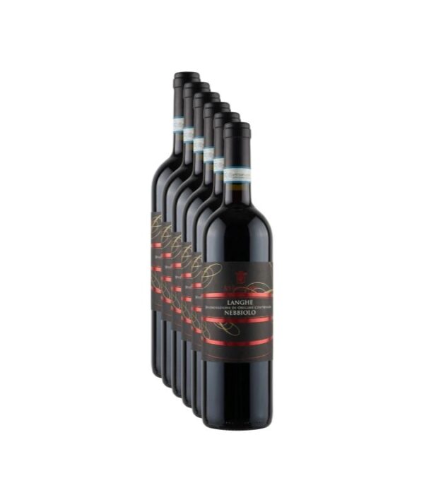 Lotto di 6 bottiglie di vino rosso piemontese Langhe DOC Nebbiolo 2023 Alte Rocche Bianche.