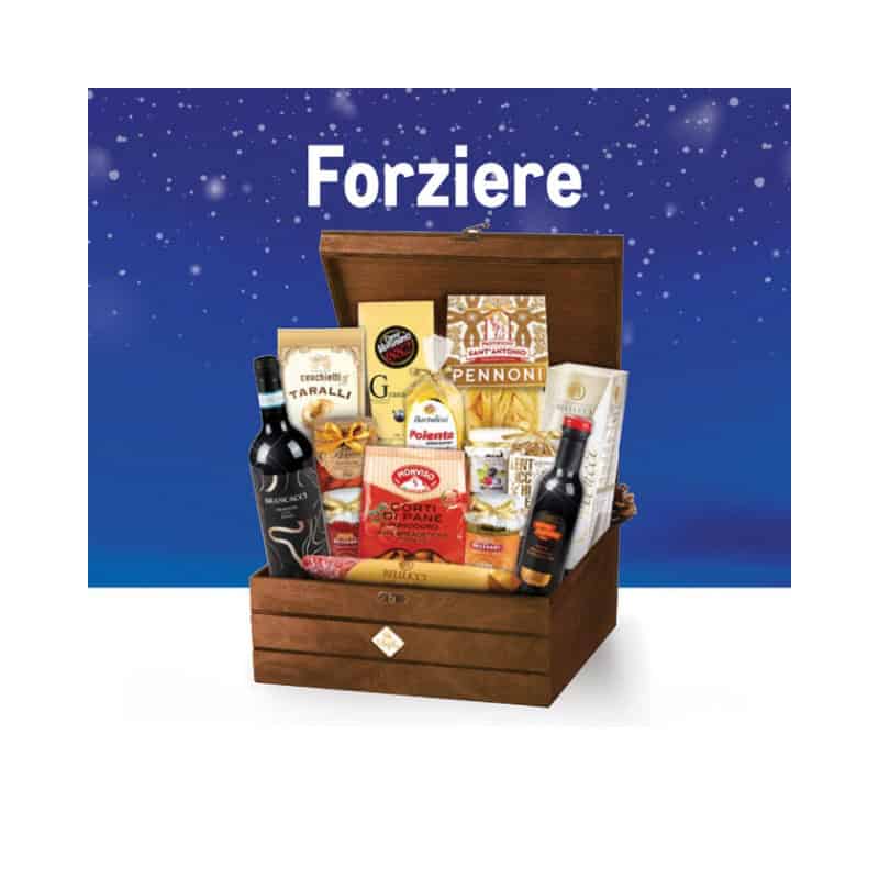 Cestini Natalizi Forziere con Valigetta Picnic, Strolghino, Caffè Vergnano & DOC
