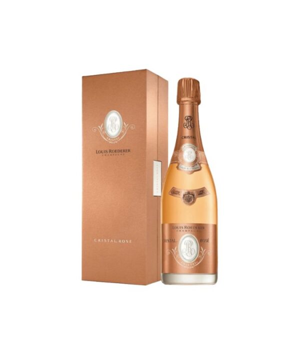 Bottiglia di Champagne Cristal Rosé 2014 Louis Roederer con astuccio