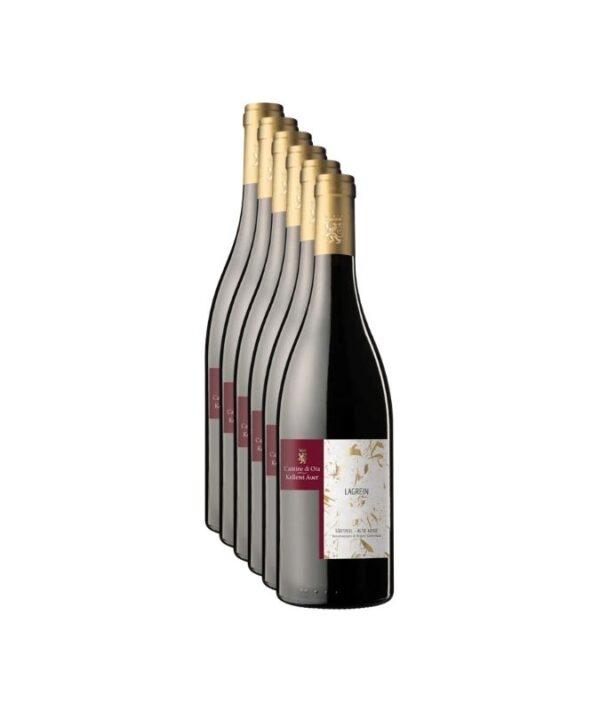 Bottiglia di vino rosso Lagrein Alto Adige Kellerei Auer 2023 su sfondo neutro.