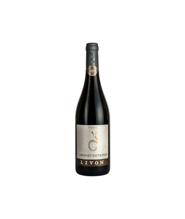 Bottiglia di Cabernet Sauvignon 2023 Livon su sfondo neutro.