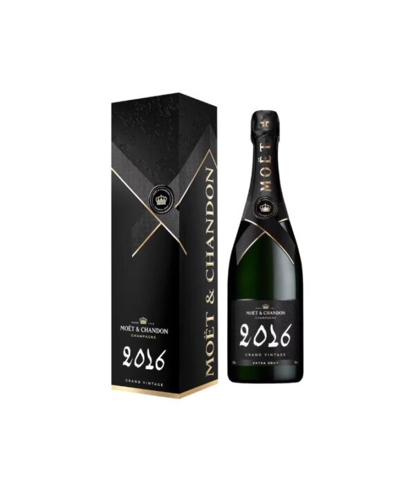 Bottiglia di Champagne Moët & Chandon Grand Vintage Brut 2016 con astuccio