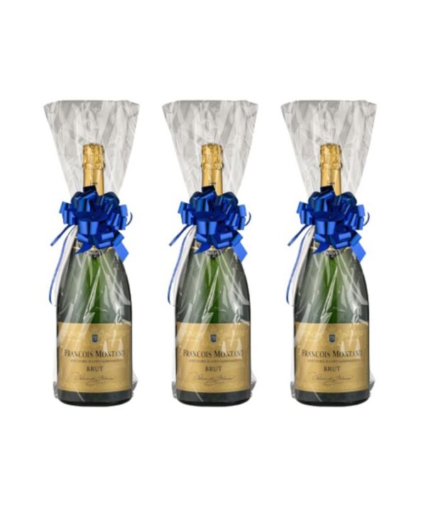 Bottiglia Magnum François Montand Blanc de Blancs Brut 150 cl con confezione trasparente è fiocco blu– Set 3 pezzi